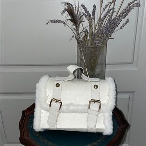 White Faux Fur Buckle Handbag